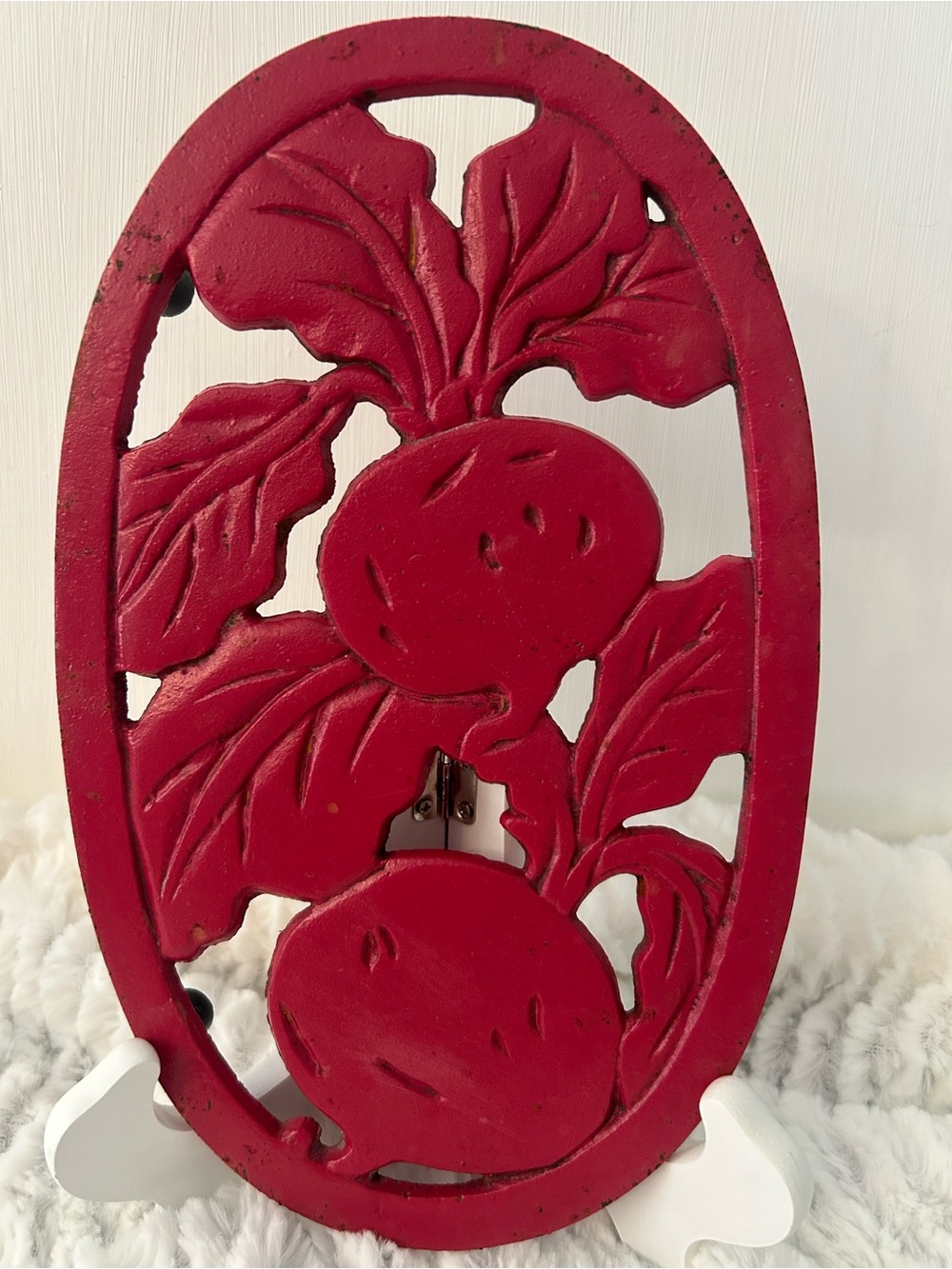 Vintage Red Cast Iron Footed Trivet Taiwan